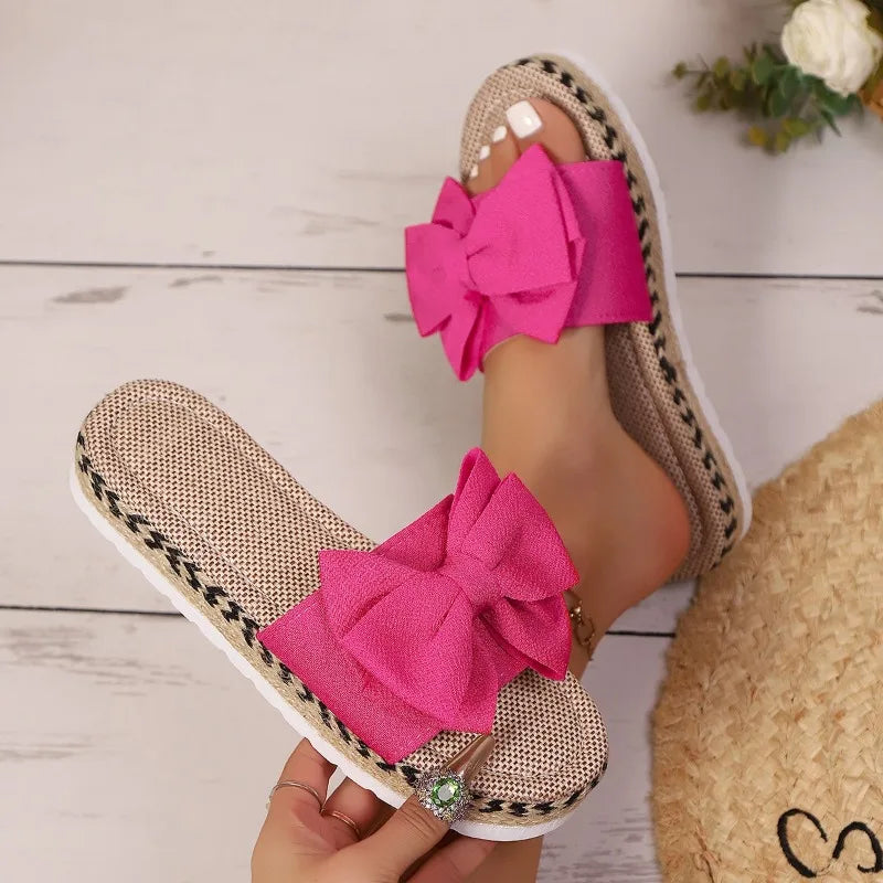 2026 Summer Women's Mid Heels Butterfly Bow Slippers Open Toe Women Zpaxo