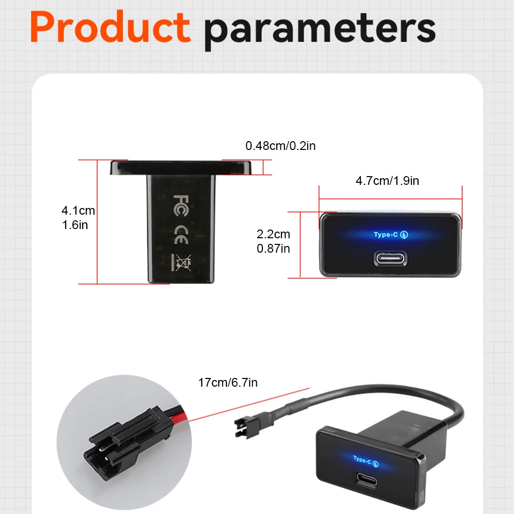 18W 30W RV USB Outlet Adapter 12V-24V PD C Car Charger Power Socket