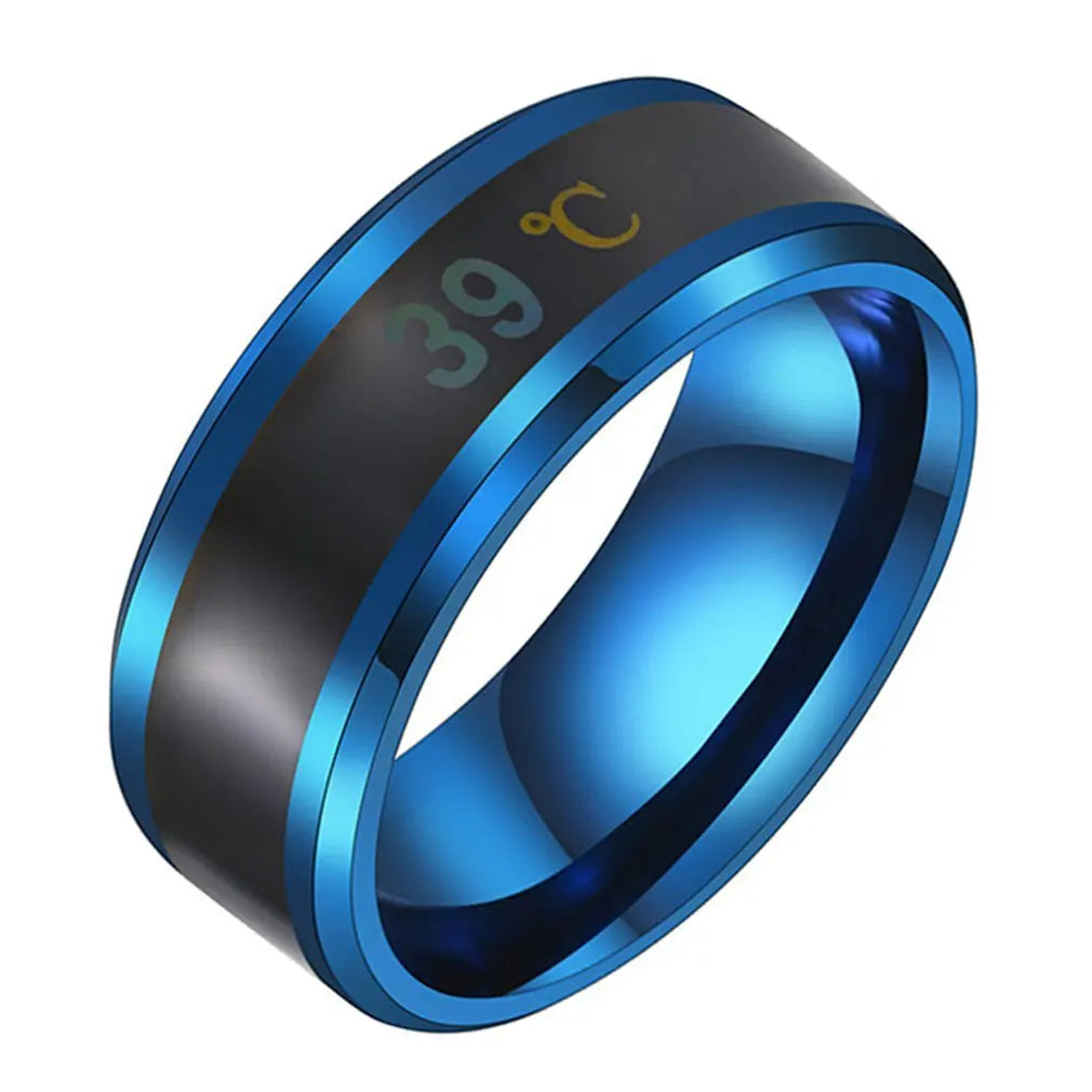 Fashion Smart Stainless Steel Multifunctional Ring Couples Mood Zpaxo Blue size 13