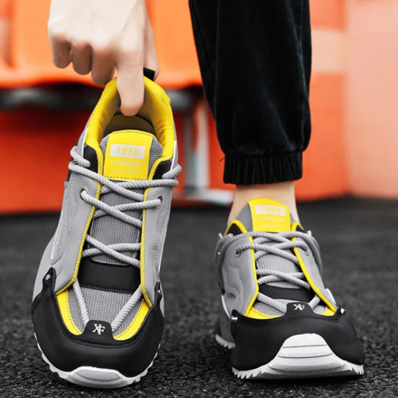 Grey Black Yellow Chunky Dad Sneakers Retro Patchwork Casual Shoes Zpaxo