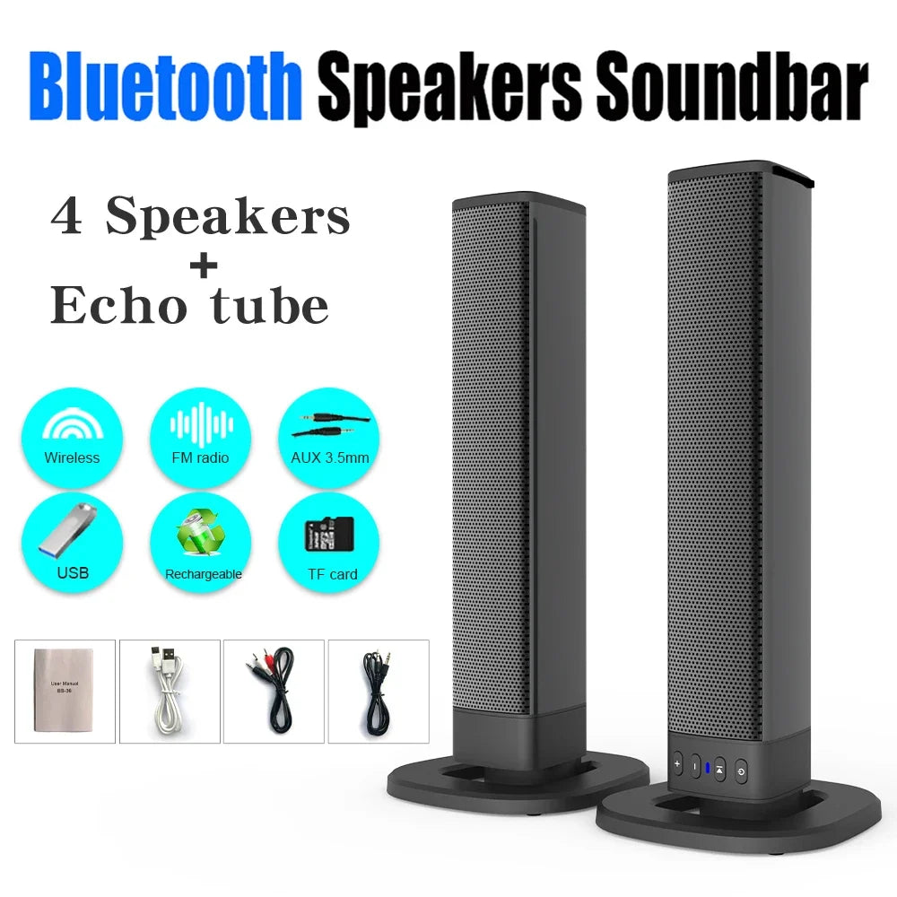 Wireless Bluetooth TV Sound Bar 2 Speaker System Home Theater Subwoofer Soundbar Portable Loud Rechargeable 2 IN1 Speaker Zpaxo