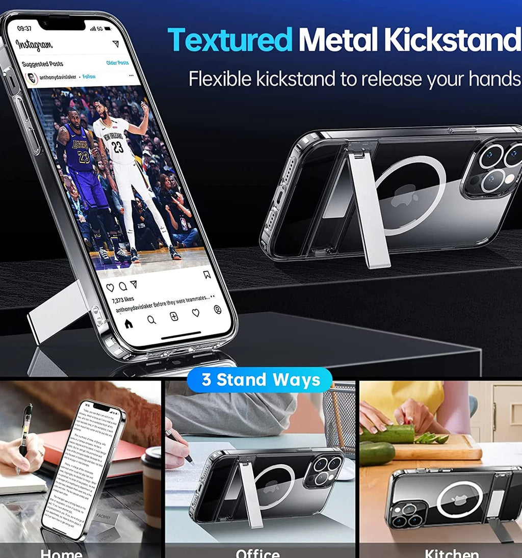 Clear Magnetic Phone Case Kickstand Iphone 17 Max Air 16 15 14 13 12