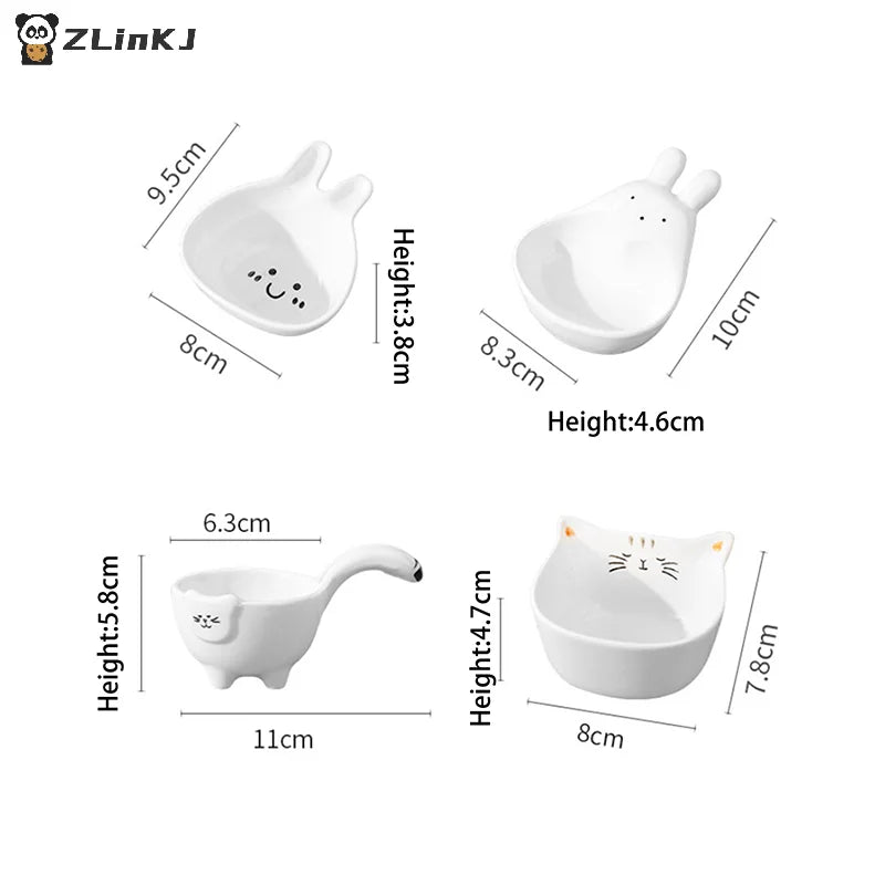 Kitchen Ceramic Dipping Plate Handle Sauce Cute Rabbit Cat Seasoning Zpaxo
