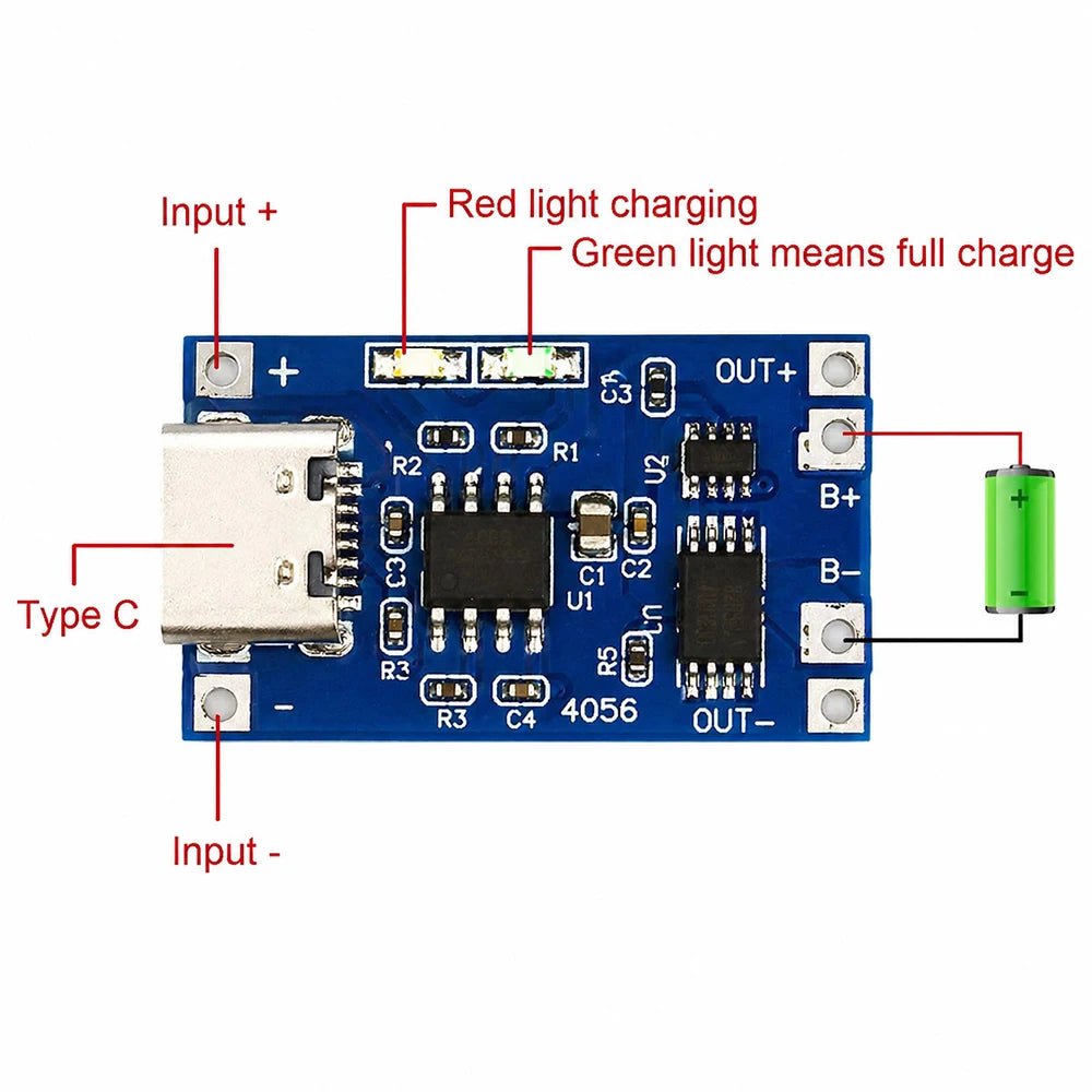 TP4056 5V 1A Lithium Battery Charging Board Module TYPE-C USB Interface Lithium Battery Charger Module Protection Dual Functions Zpaxo