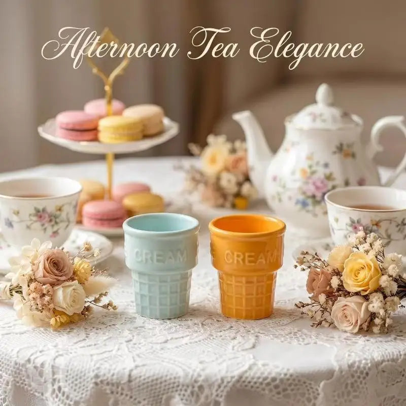 Colorful Ceramic Ice Cream Cups Dessert Coffee Mug Waffle Cone Design Zpaxo
