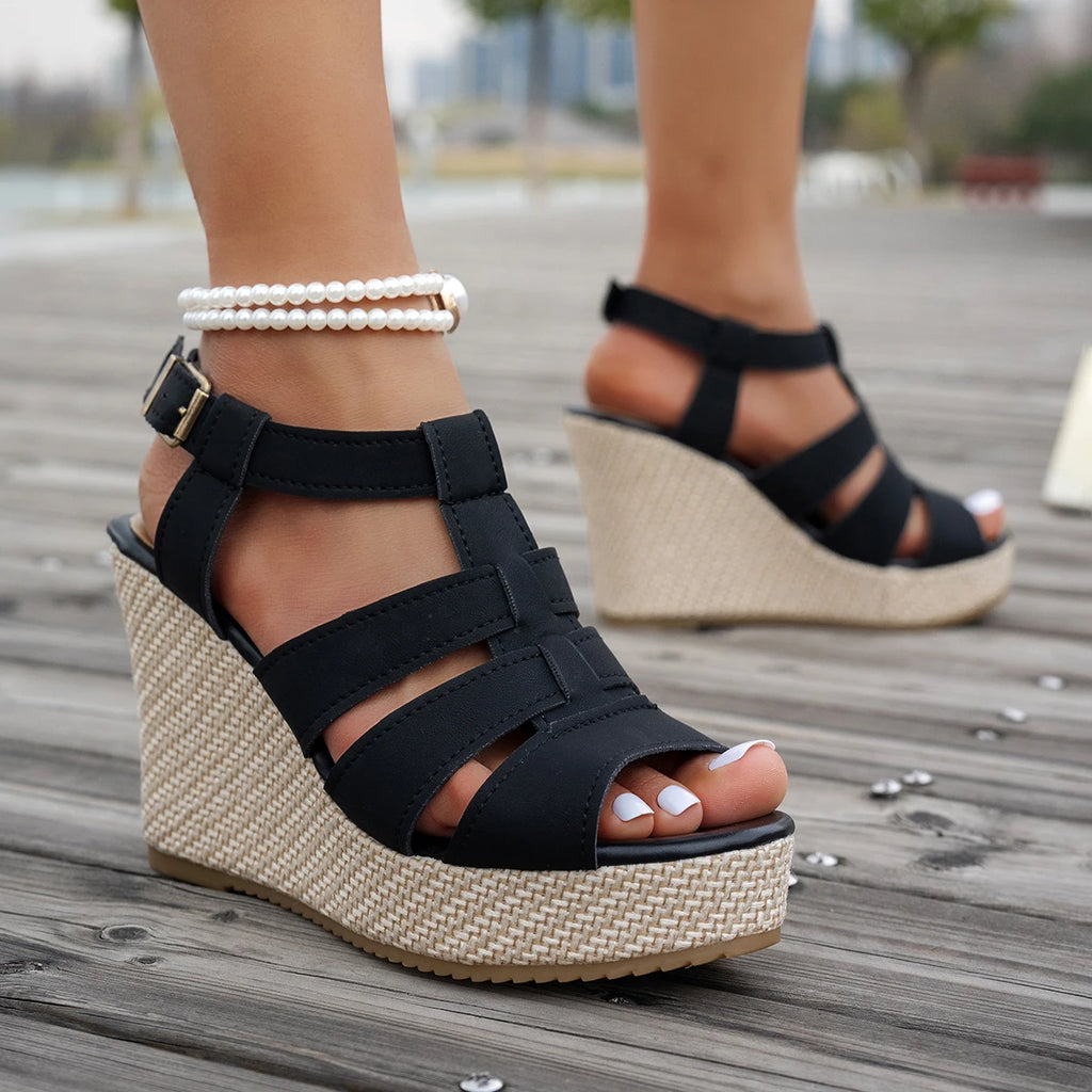 2026 Roman Style Women Wedge Sandals Thick Bottom Buckle Strap Gladiator Sandals Woman Summer White Chunky Platform Shoes Women Zpaxo