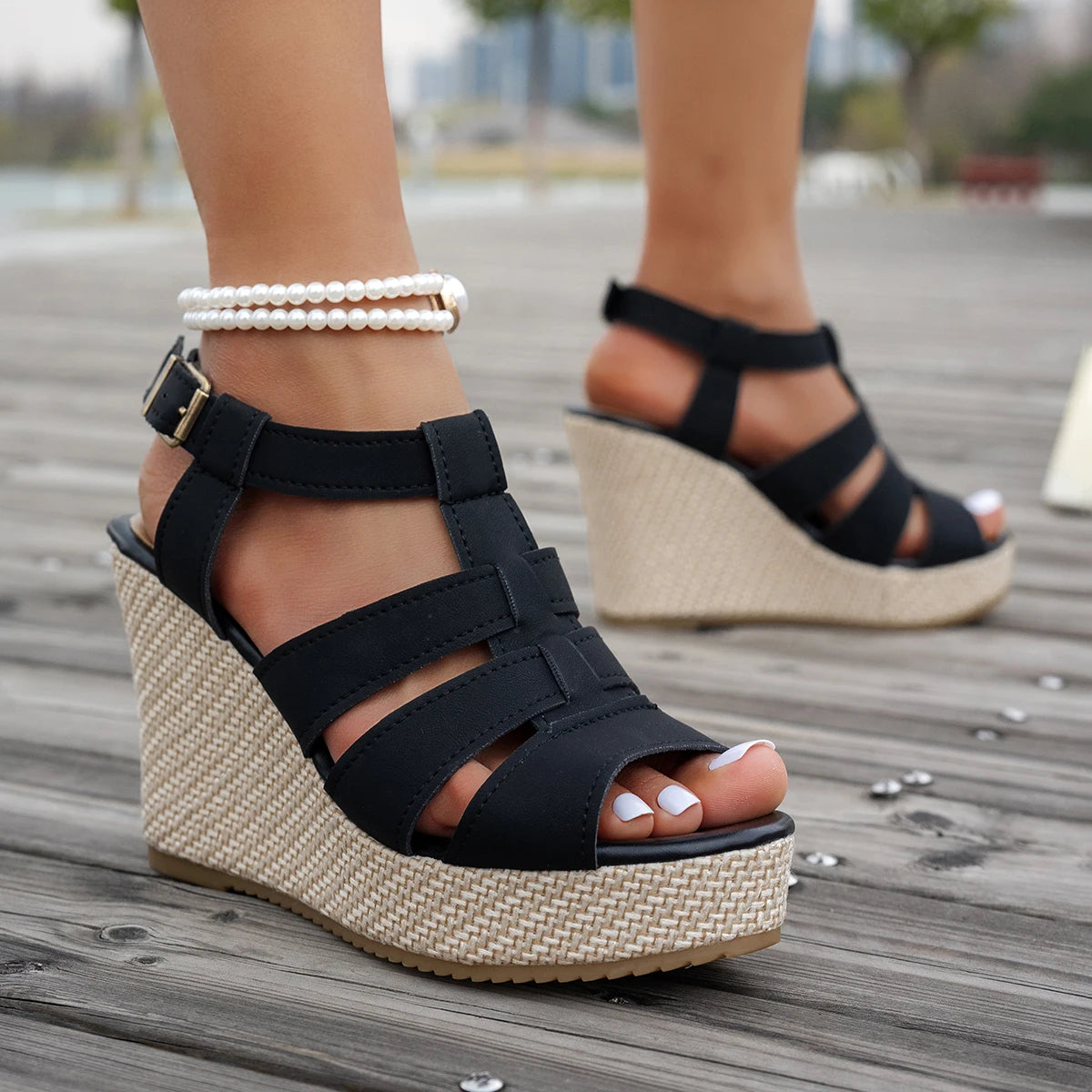 2026 Roman Style Women Wedge Sandals Thick Bottom Buckle Strap Gladiator Sandals Woman Summer White Chunky Platform Shoes Women Zpaxo