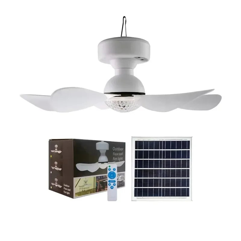 Solar Powered Charging Ceiling Fan Lights with 3 Color Led Lighting Portable for Outdoor Indoor Use Solar Fan Bulb Lamp Zpaxo White