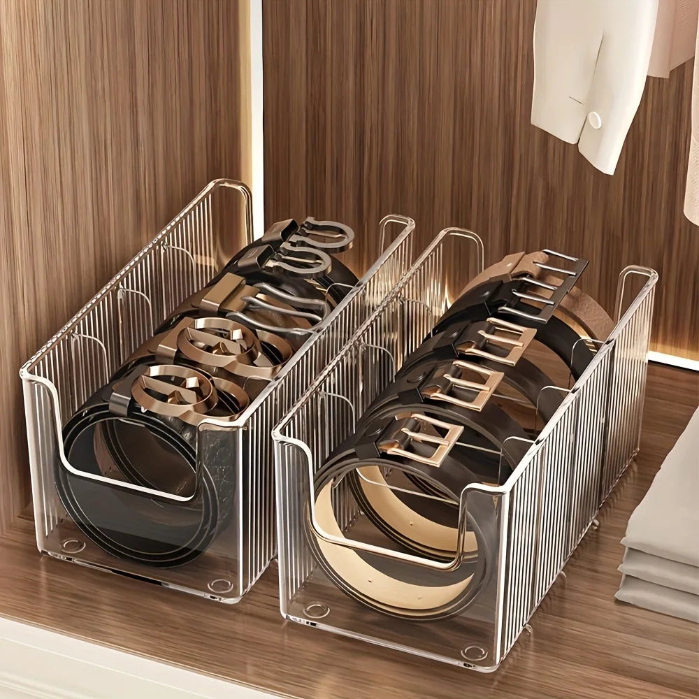 1 2 Acrylic Belt Storage Boxes Featuring Large Capacity Divided Rack Zpaxo 2pcs