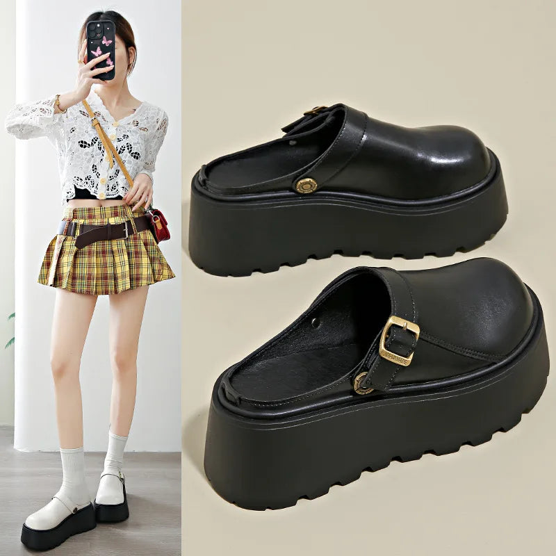 Thick Slippers Women's 2025 Spring Casual Shoes 1 Slip-on Baotou Half
