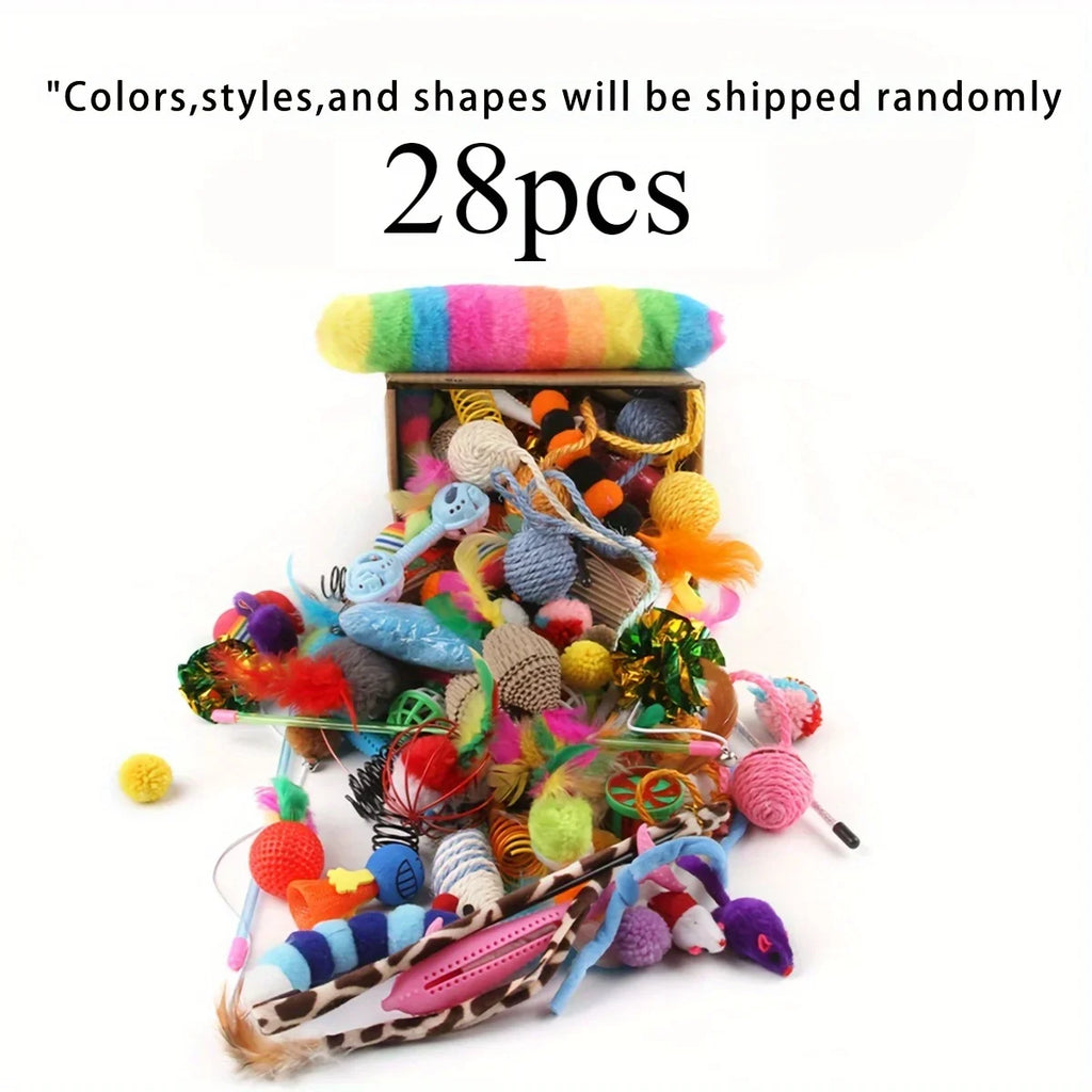 56/28/14PCS Pet Kitten Toys Variety Cat Toy Combination Set Cat Toy Funny Cat Stick Sisal Mouse Bell Ball Cat Supplies Zpaxo 28pcs Random