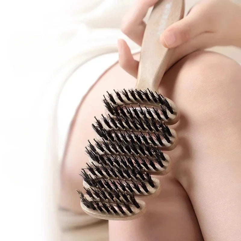 Boar Bristle Paddle Hair Brush Anti Static Comb Hairdressing Massage Comb Curly Hairbrush Salon Hair Styling Tools Makeup Tools Zpaxo 1Pcs