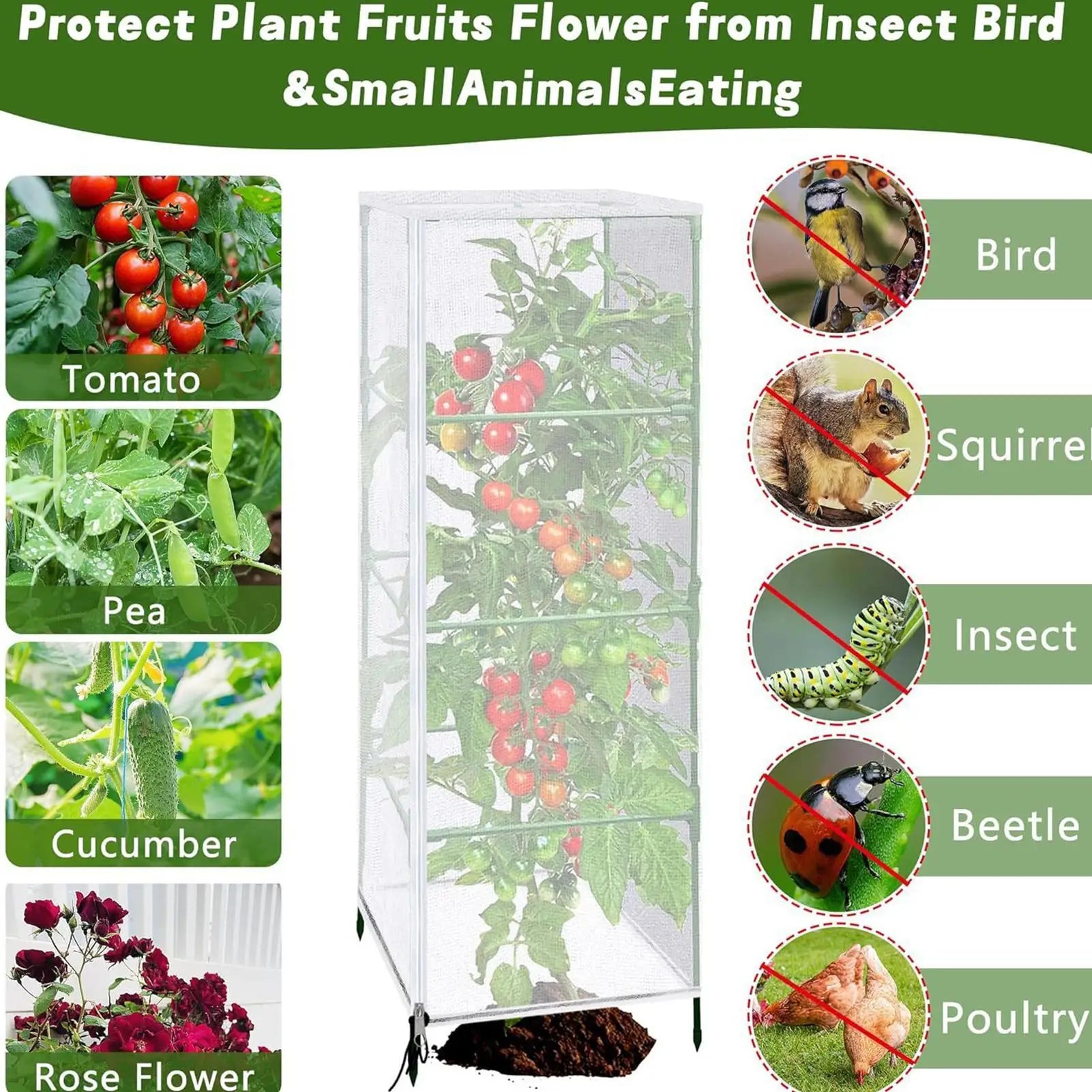 Mesh Plant Cover 2 Reusable Vertical Square Protector Zipper Tomato