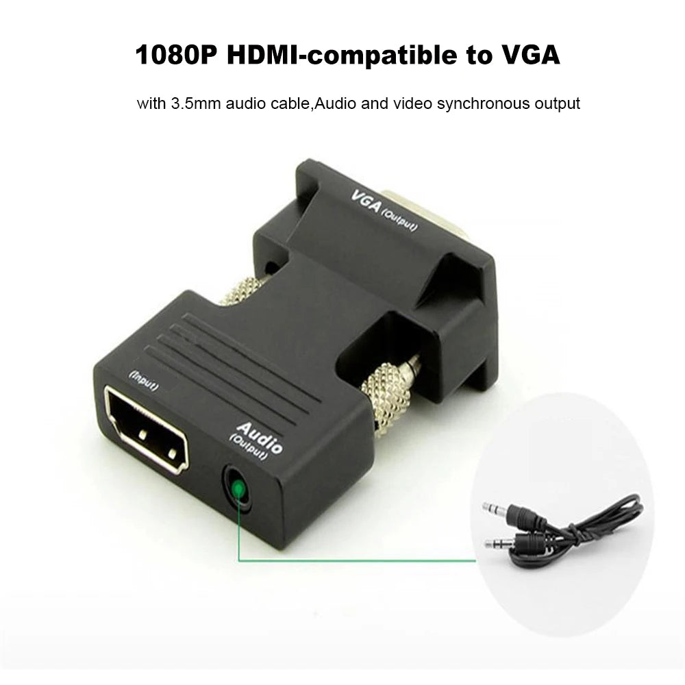 HDMI-Compatible Female to VGA Male Convertor 1080P Signal Output Converter with Audio Adapter with Audio Cables 1080P Zpaxo