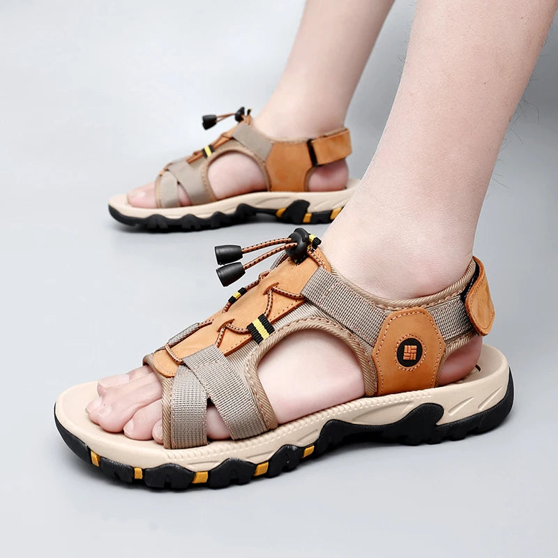 Summer Men Sandals Leather Mens Casual Shoes Outdoor Beach Roman