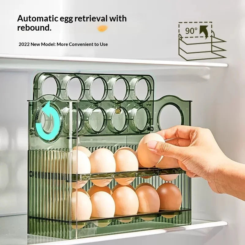 Auto-Flip Fridge Egg Tray – Side Door Egg Storage Box Egg Storage Organizer Zpaxo