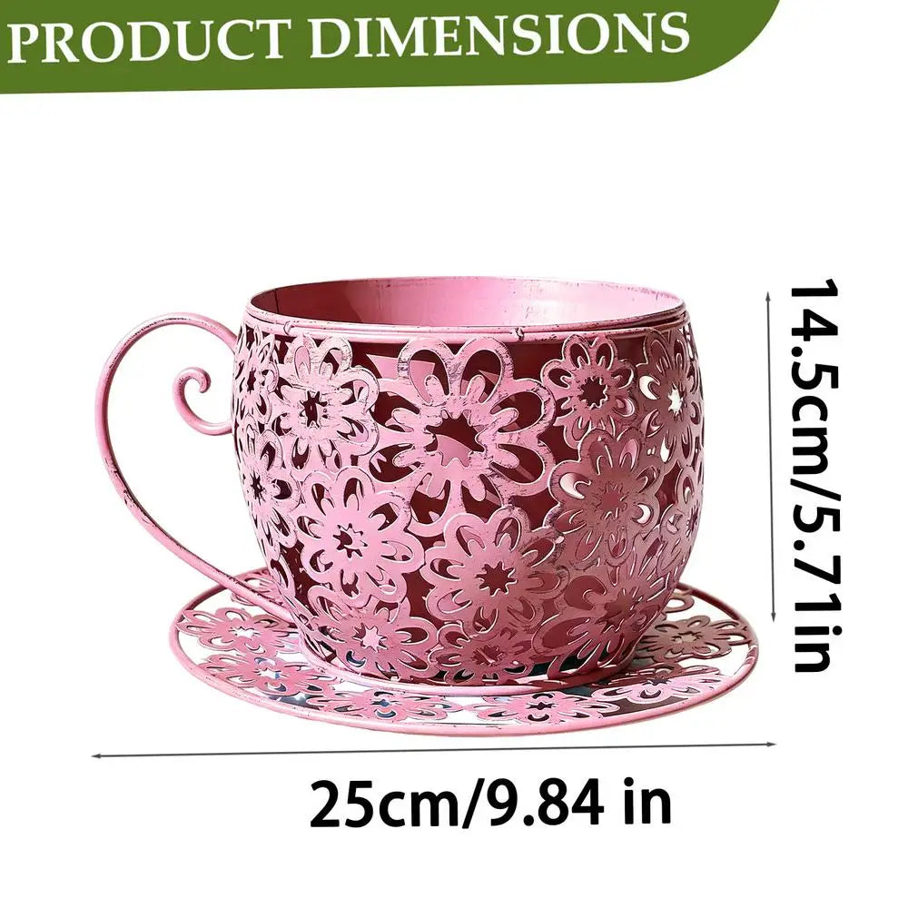 Funny Planter Iron Retro Hollow Teacup Yard Decor Large Garden Pots Zpaxo China Mainland Pink