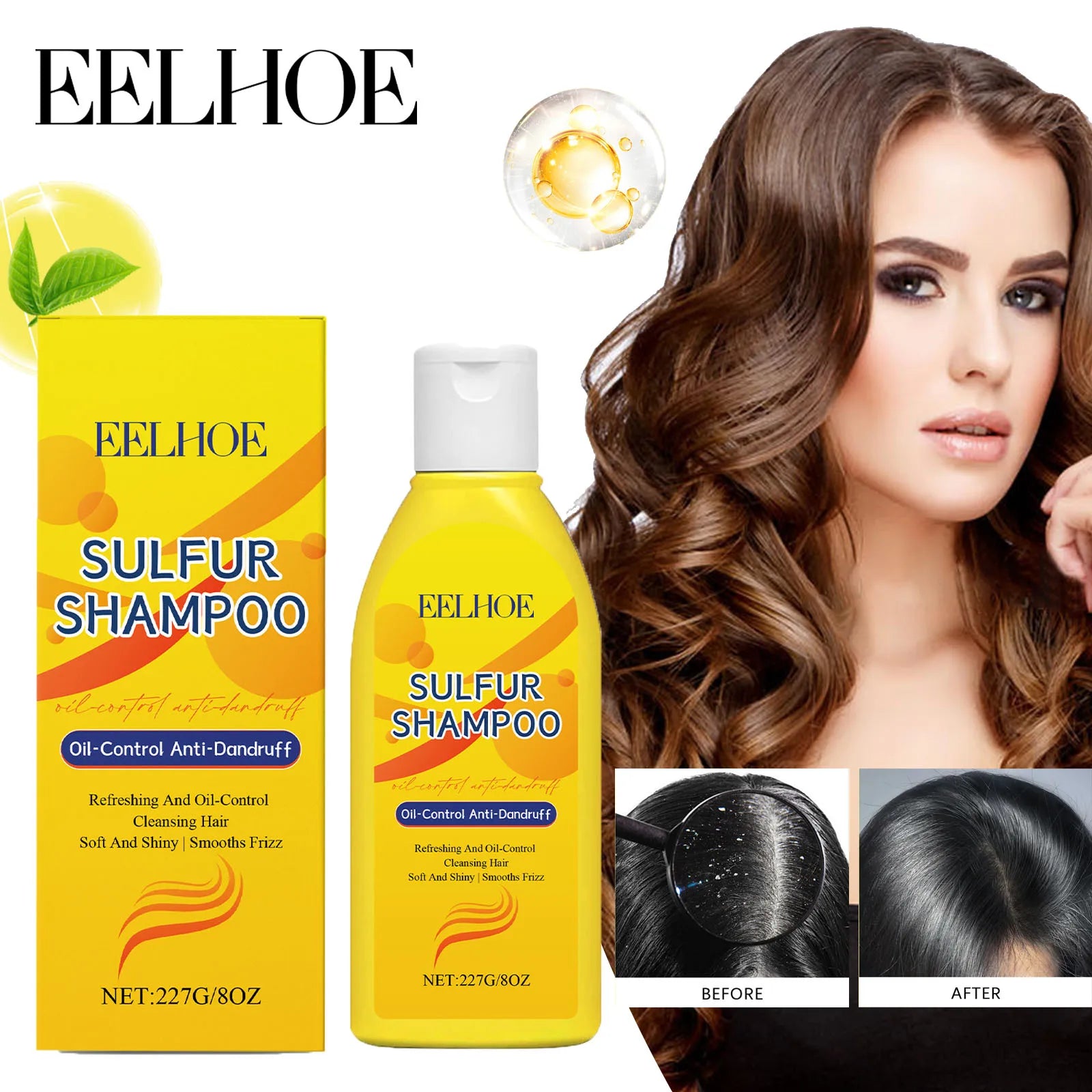 EELHOE Sulfur Shampoo Strengthen Roots Oil Control Fluffy Hair Moisturizing Mild Formula Itch Deeply Clean The Scalp 227g Zpaxo
