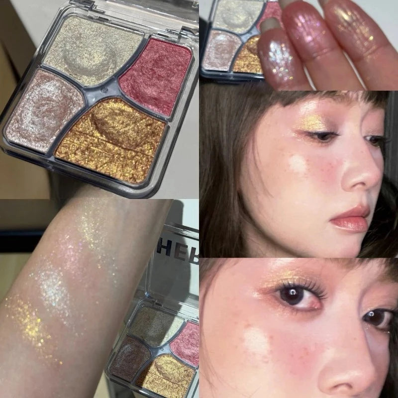 4 Face Highlighter Palette Soft Texture Long Lasting Natural Glow