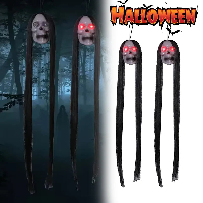 Indoor Eerie Glowing Long Hair Ghost Head Hanging Halloween