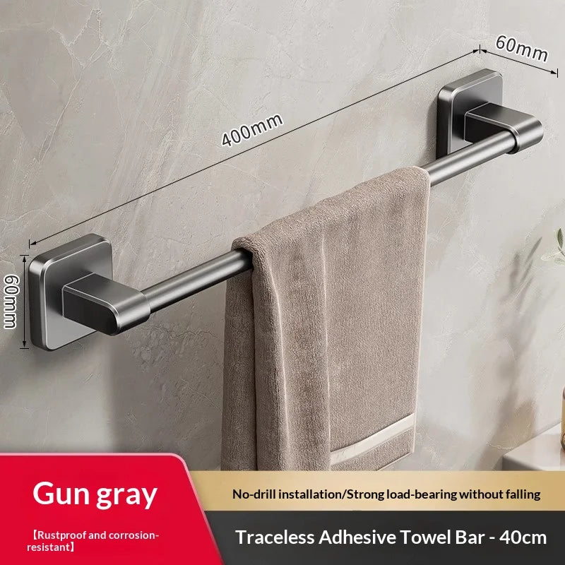No-Drill Towel Rack 30/40/50cm – Wall-Mounted Bathroom Bar Wall Towel Rack Zpaxo Grey 40cm