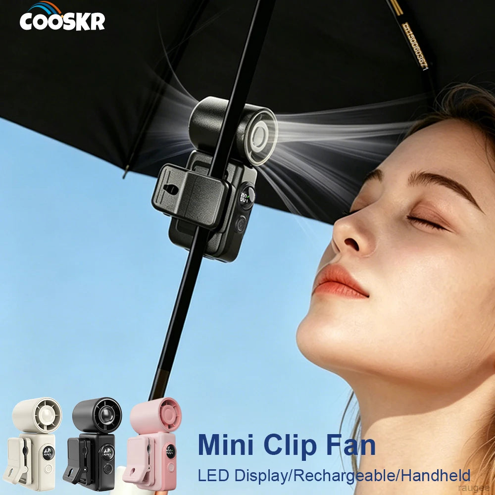 Mini Clip-on Fan Handheld Pocket Rechargeable Digital Display Air