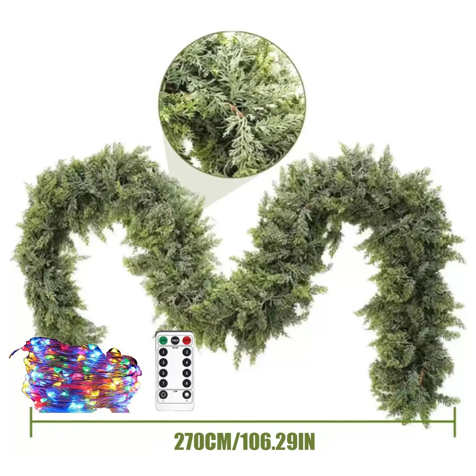 Christmas Garland Mantle Artificial Remote Green Cedar Decorations