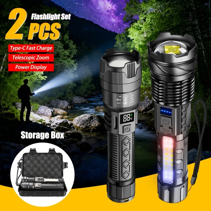2000LM USB Rechargeable LED Flashlight – Zoomable Torch