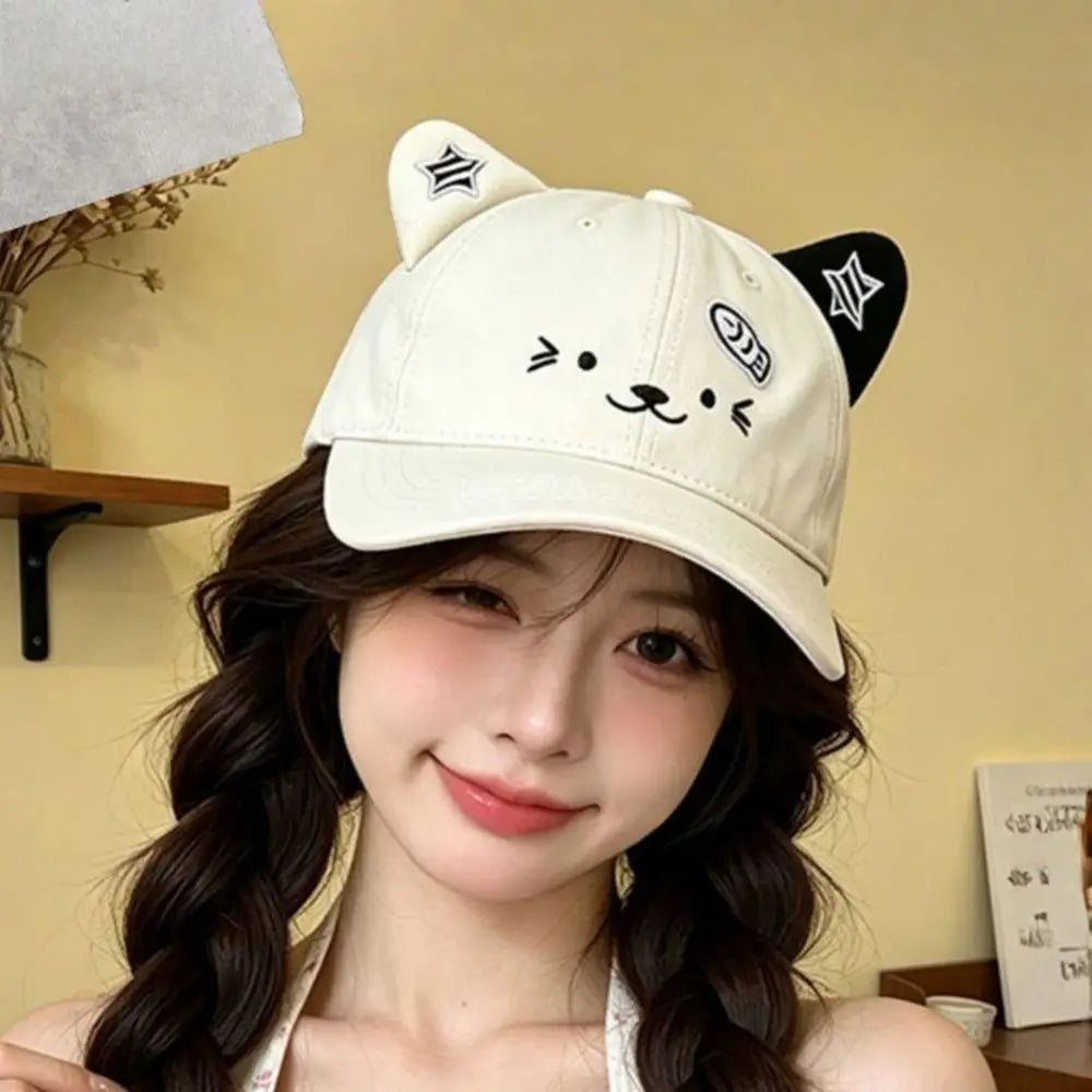 Cute Cat Ears Baseball Cap UV Protection Thin Sun Hat Breathable Adjustable Duckbill Cap Women Spring Summer Zpaxo