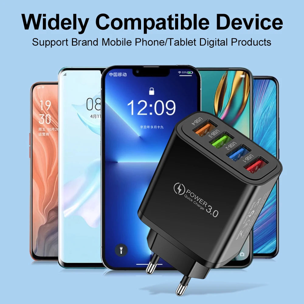 40W 4-Port USB Wall Charger QC 3.0 Fast Charging Adapter USB Wall Charger Zpaxo
