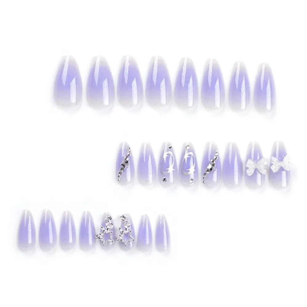 Manicure Long Almond False Nails French White Edge Press Bow Zpaxo