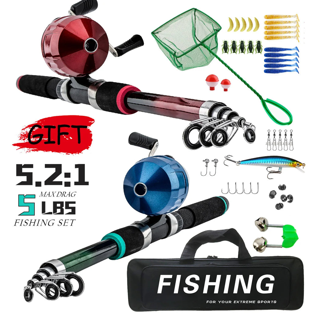 Beginner's 1.8m Telescopic Carbon Fishing Rod Complete Set