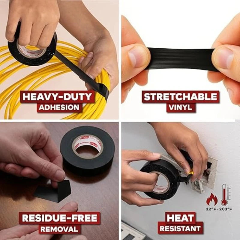 Black Electrical Wire Tape Electric Insulation Tape Heat Shrink High-Temp Insulating Adhesive for Industrial Home Mechanics Use Zpaxo