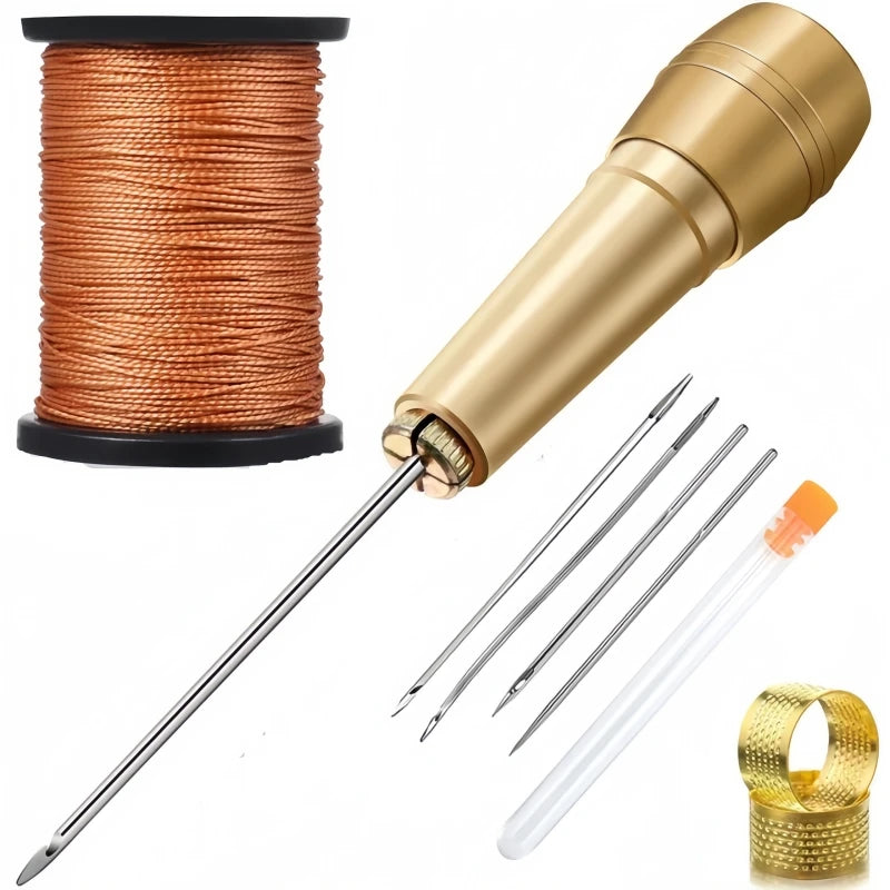 Copper cone with three replacement needles for shoe repair, shoe sole tool, shoe cone, straight hook bending needle, thousand th Zpaxo Style C