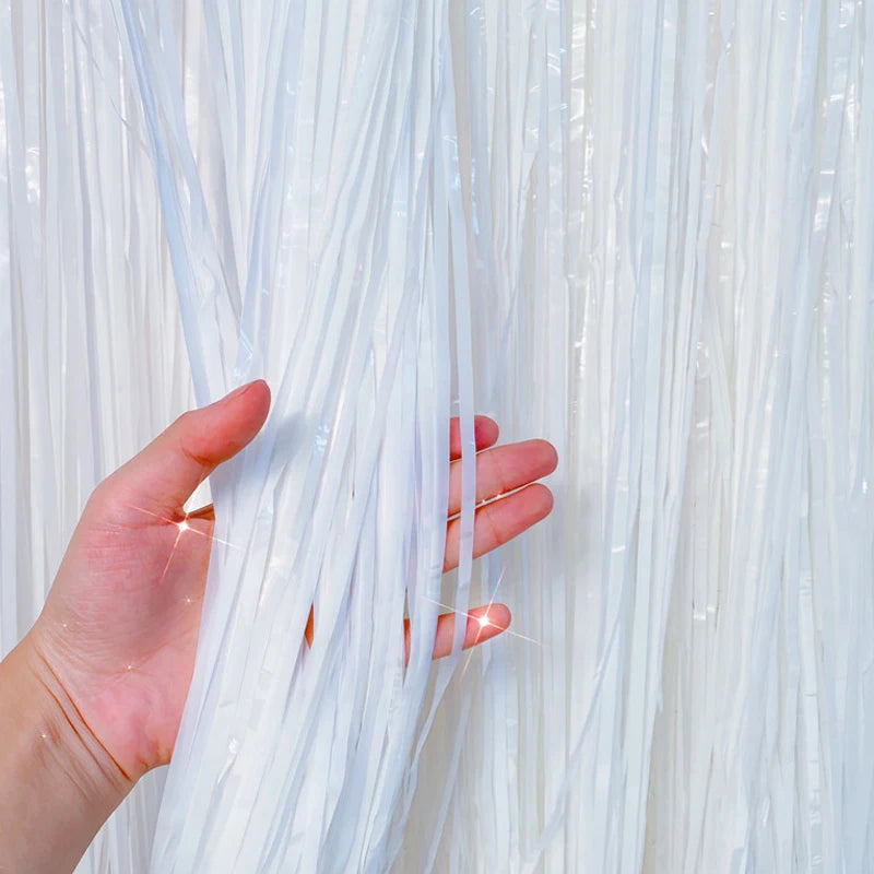 Pastel Fringe Foil Curtain Macaron Curtains Photo Booth Backdrop Zpaxo Macaron white 1 pack
