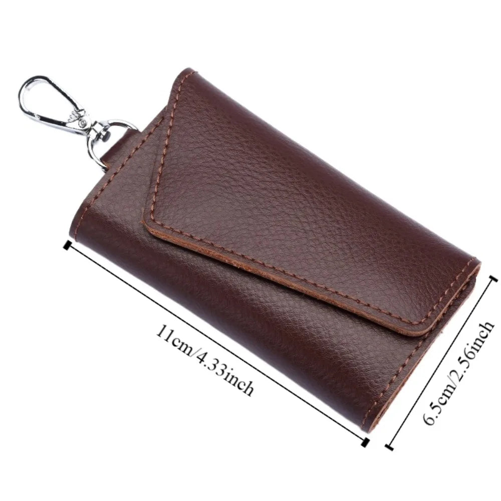 Cow Split Leather Keychain Mini Card Bag Housekeeper Key Holder Zpaxo