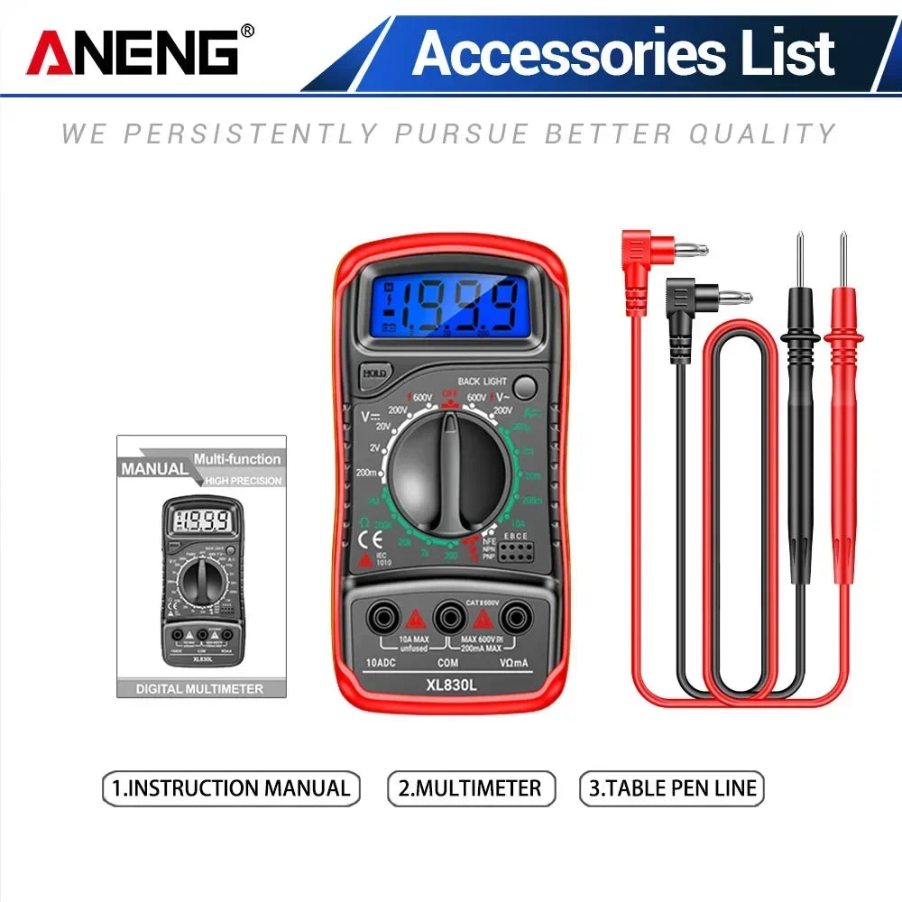 ANENG XL830L Multimeter Voltage Meter 1999 Counts Ammeter Ohm Zpaxo XL830L Red