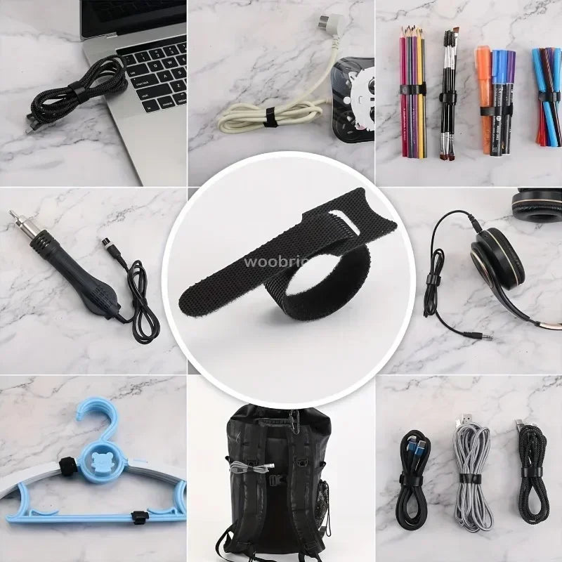 100PCS Releasable Cable Organizer Durable Black Cable Tie Mouse Earphones Wire Management Nylon Cable Ties Reusable Zpaxo