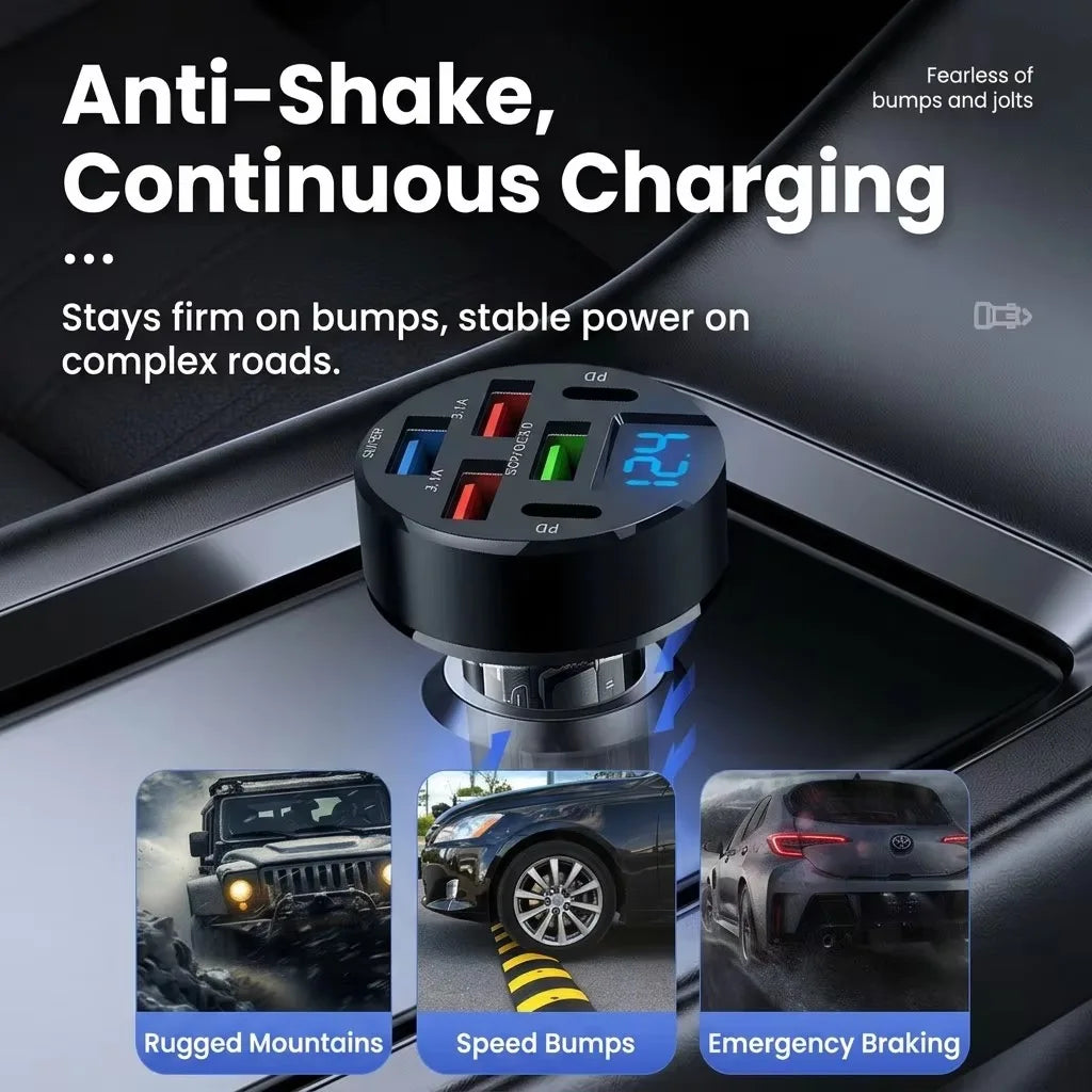 6 Port USB C Car Charger Real-time Voltage Display Multi 12V 24V Fast Zpaxo