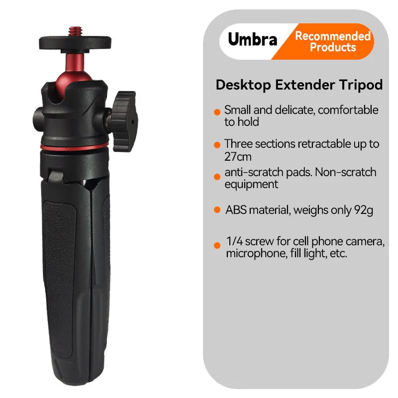 MT-08 Mini Tripod Stand Selfie Stick Aluminum Alloy With 1/4 Inch Screw Cold Shoe Mount 360 Degrees Rotatable 600g Load Capacity Zpaxo Black