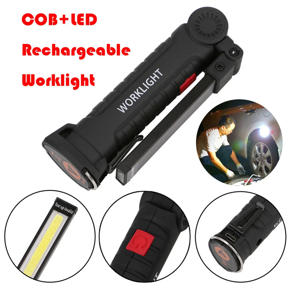 Portable COB LED Work Light USB Rechargeable Flashlight Inspection