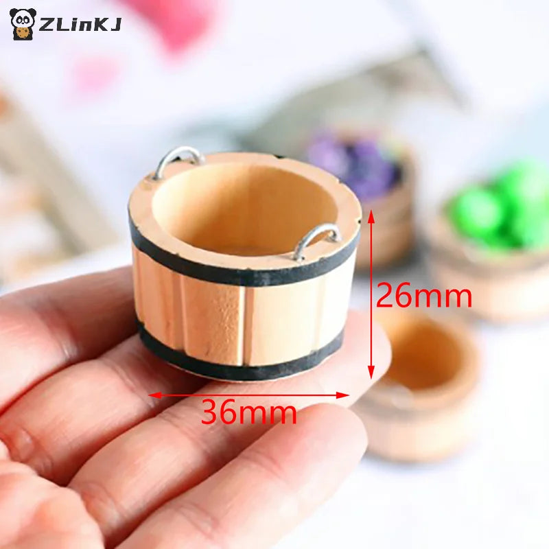 ▶1Pc 1:12 Dollhouse Miniatures Wooden Basin Wooden Barrel Furniture Accessories Zpaxo