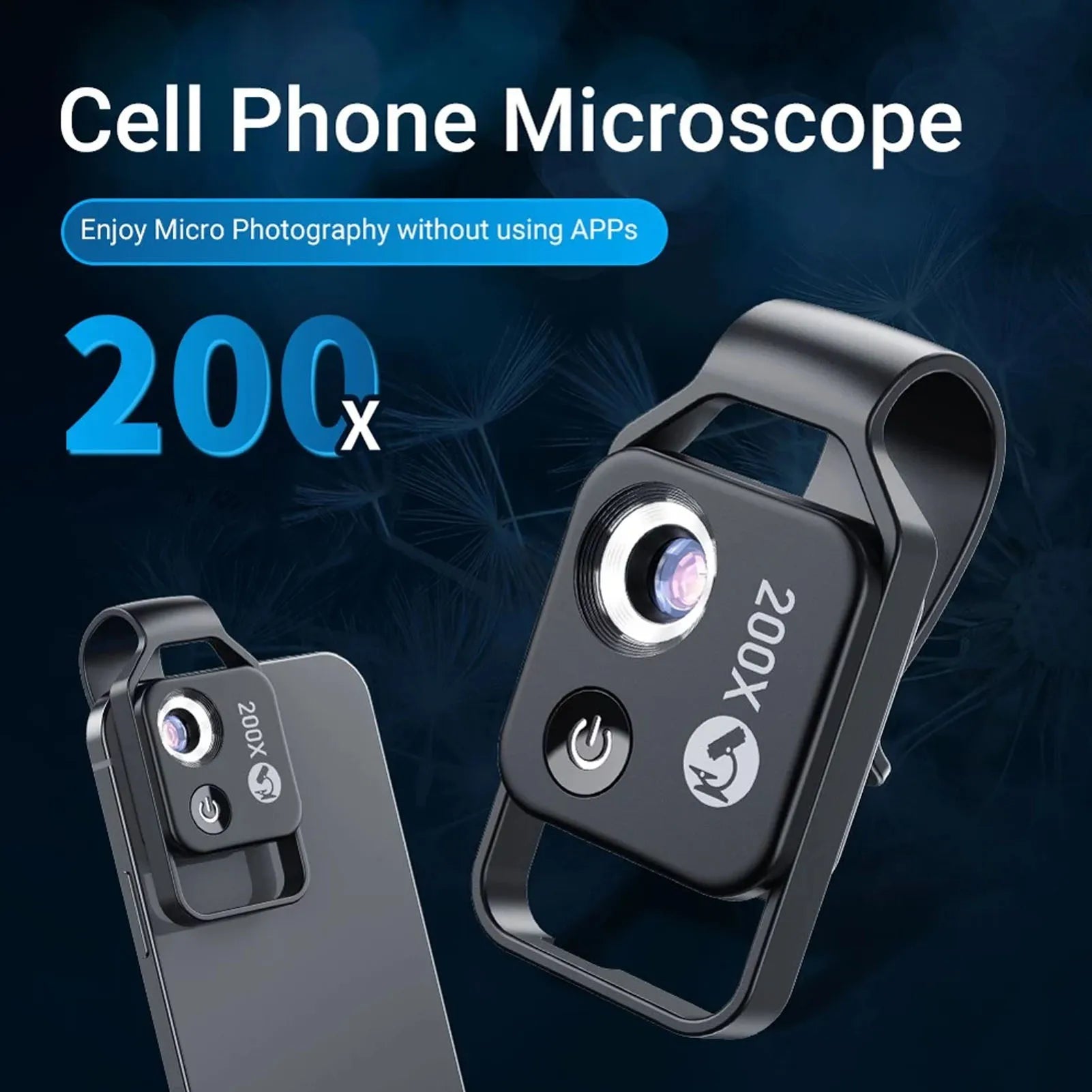 200X Zoom Phone Mini Pocket Microscope CPL Lens LED Light Mobile