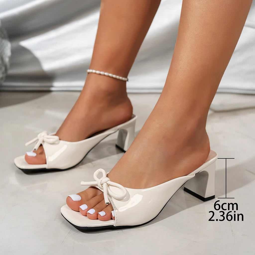 2025 French Style Bow Square Head Women's Wedge Slippers Summer New 1 Slip-on Fashionable Casual Slide Slippers Zpaxo