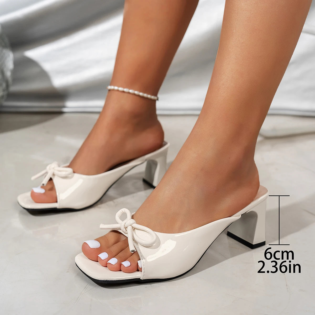 2025 French Style Bow Square Head Women's Wedge Slippers Summer New 1 Slip-on Fashionable Casual Slide Slippers Zpaxo