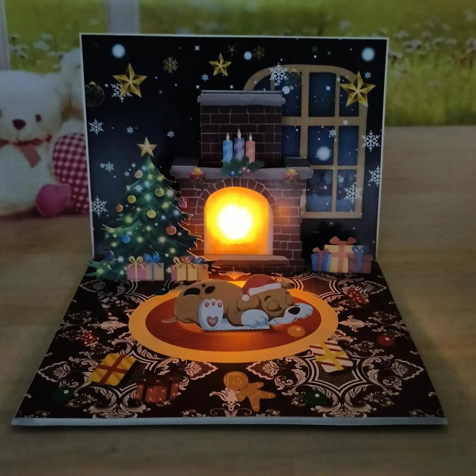 Christmas Popup Cards Musical Greeting Light Santa Projection 3D