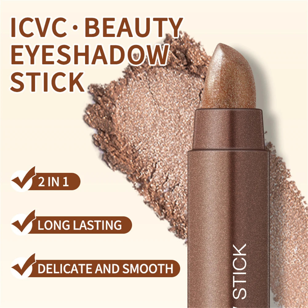 Metallic Dual Ended Eyeshadow Stick Diamond Shimmer Highlighter Pencil Ultra Pigmented Long Lasting Cream Eye Makeup Sponge Pen Zpaxo