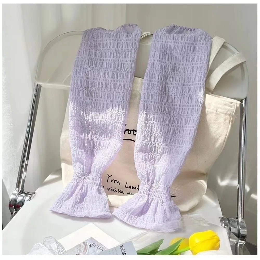 Summer Outdoor Lace Mesh Sun Protection Sleeves Solid Color Anti-UV Arm Sleeve Breathable Loose Fit Fingerless Gloves Cycling Zpaxo Purple