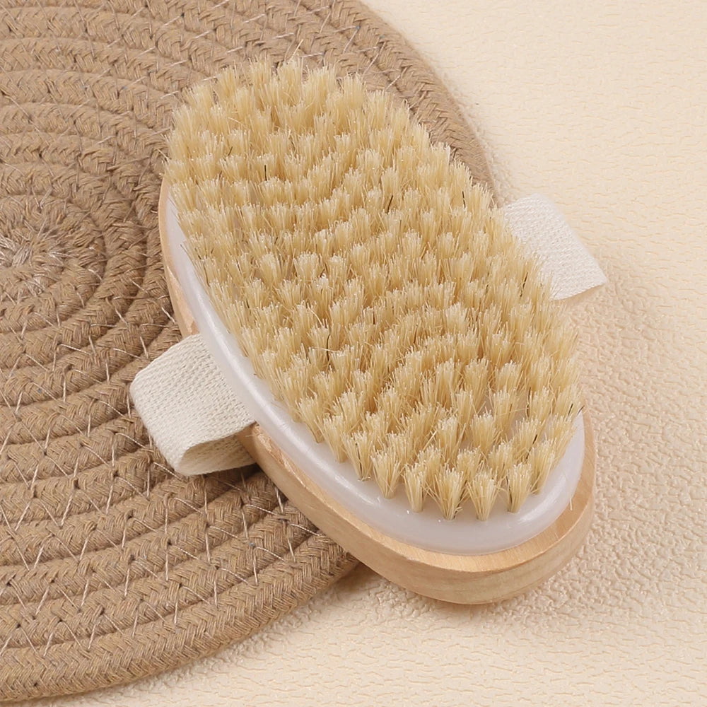 Natural Bristle Body Brush Exfoliating Dry Body Brushing Soft Bristles for Bath Home Use Zpaxo