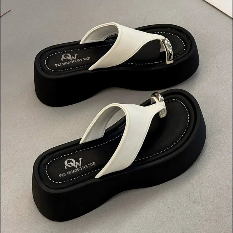 Women's Fish Mouth Toe Loop Comfortable Thick Sole Slippers Summer Zpaxo